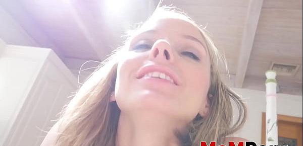  Babe stepmom Jane Doux riding hard after POV blowjob